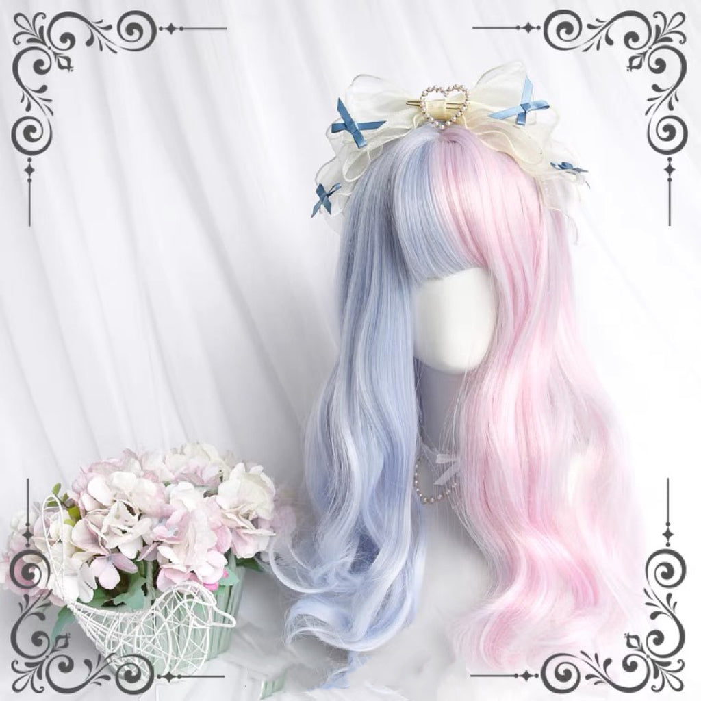 Lolita pink blue long curly wig BY108