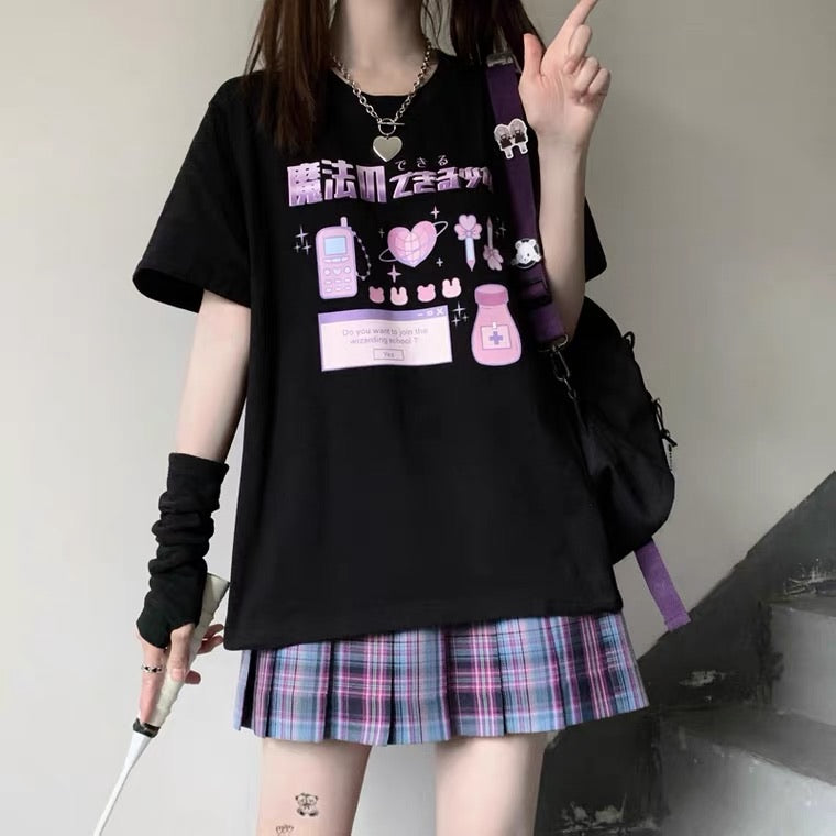 JAPANESE “MAGIC” PREPPY PRINT OVERSIZE T-SHIRT BY50044