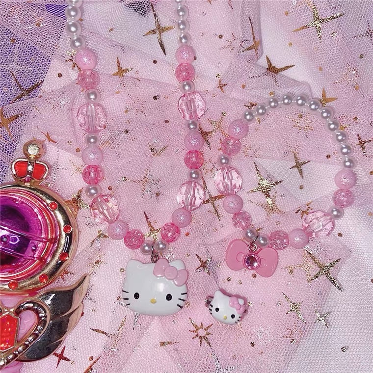 INS CUTE “HELLO KITTY” NECKLACE & BRACELET & RING 3 PIECES BY50030
