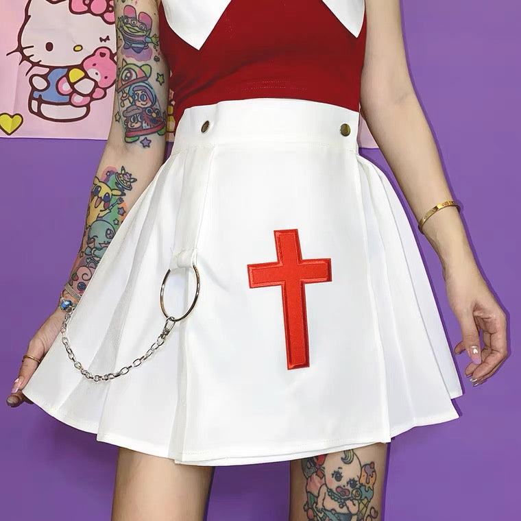 INS WHITE CROSS Y2K HOT SKIRT BY90166