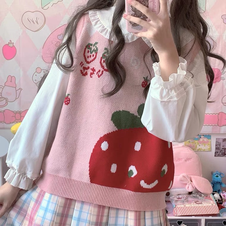JAPANESE CUTE STRAWBERRY KNIT VEST BY90173