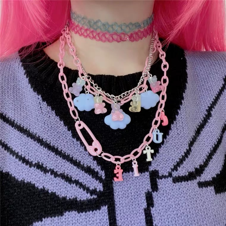 INS CUTIE CLOUDS BEARS NECKLACE BY50026