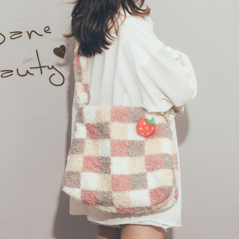 ins cute Plush Plaid Single Shoulder Messenger Bag BY9013