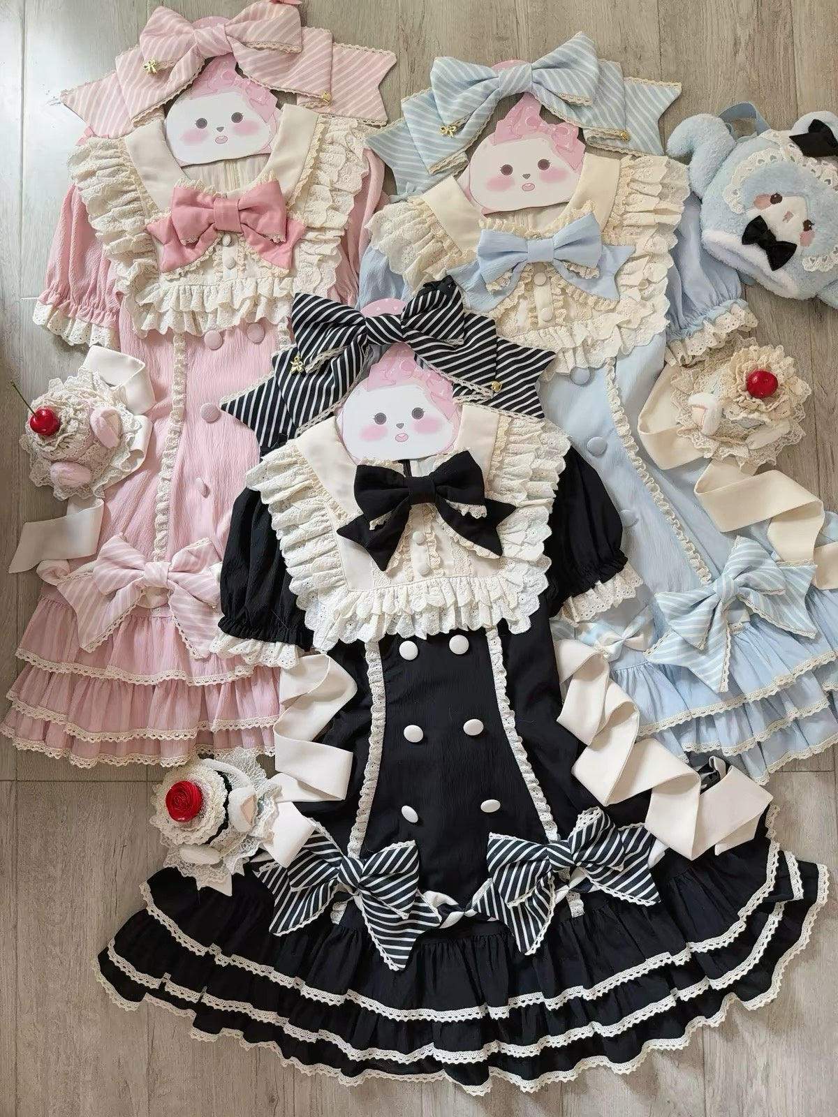 Pink/Blue/Black Striped Bow Cake Tier Sweet Lolita Dress | In Stock BY0002
