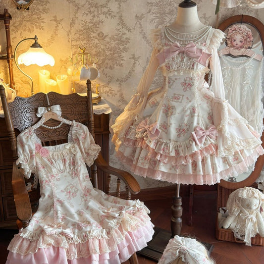 【Morning Mist Rose JSK / OP】 Sweet Gentle Floral Wall Lolita Dress by0998