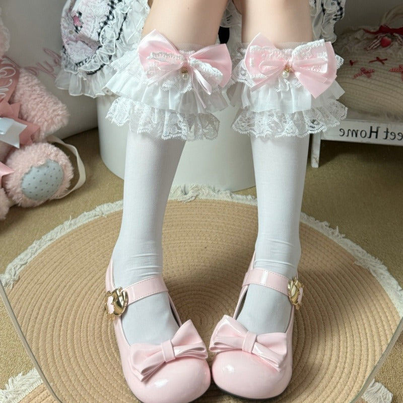 Sweet Lace Trim Bow Socks BY9224
