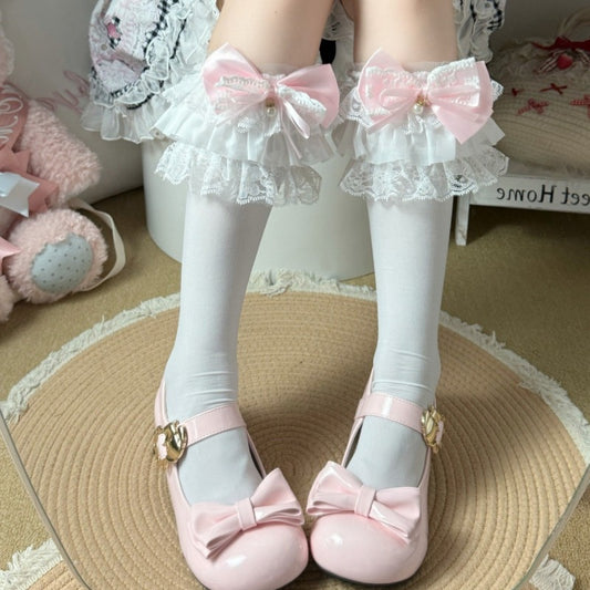 Sweet Lace Trim Bow Socks BY9224