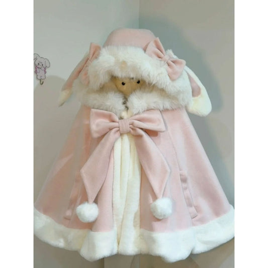 Fluffy Rabbit Cape Soft Fleece Hooded Cloak BY9281