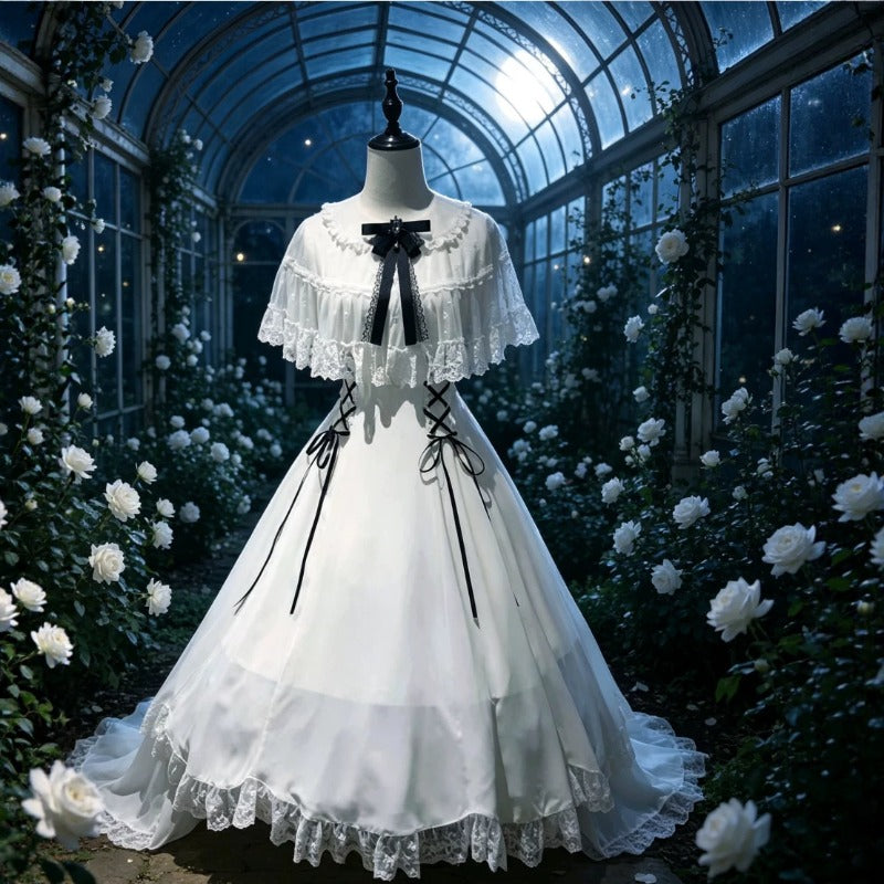 White Waist Cinched Lolita Sweet Daily Tulle Maxi Dress BY9293