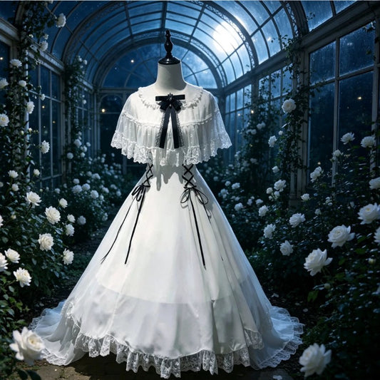 White Waist Cinched Lolita Sweet Daily Tulle Maxi Dress BY9293