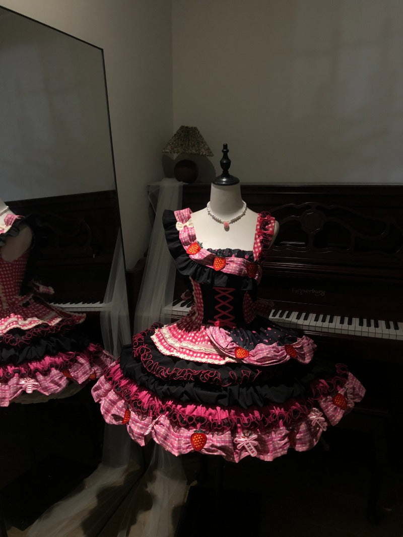 Red Strawberry Barbie Shredded Print JSK Dress BY1093