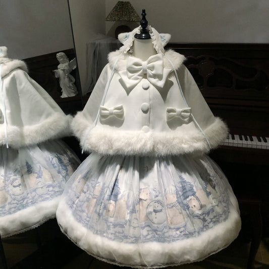 `Snowman Bear Lolita JSK | Autumn Winter Furry Dress  BY1095