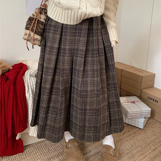Vintage Plaid Pleated Wool-look Skirt BY1021