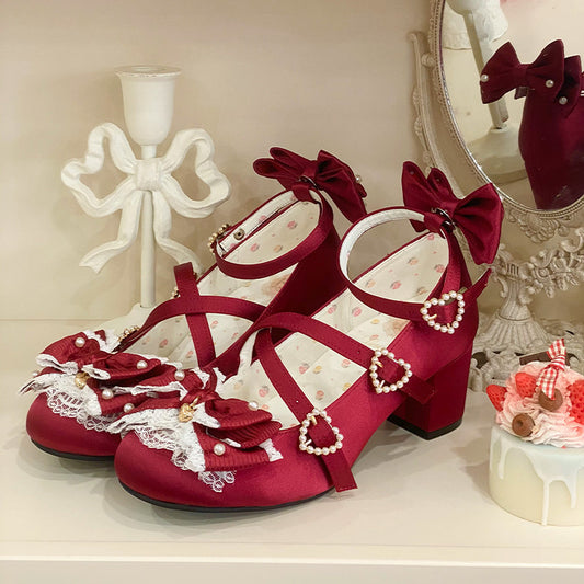 Round Toe Mid Heel Bow Women Shoes by0910