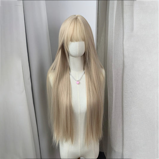 Light Golden 85cm Long Straight Synthetic Wig by0992