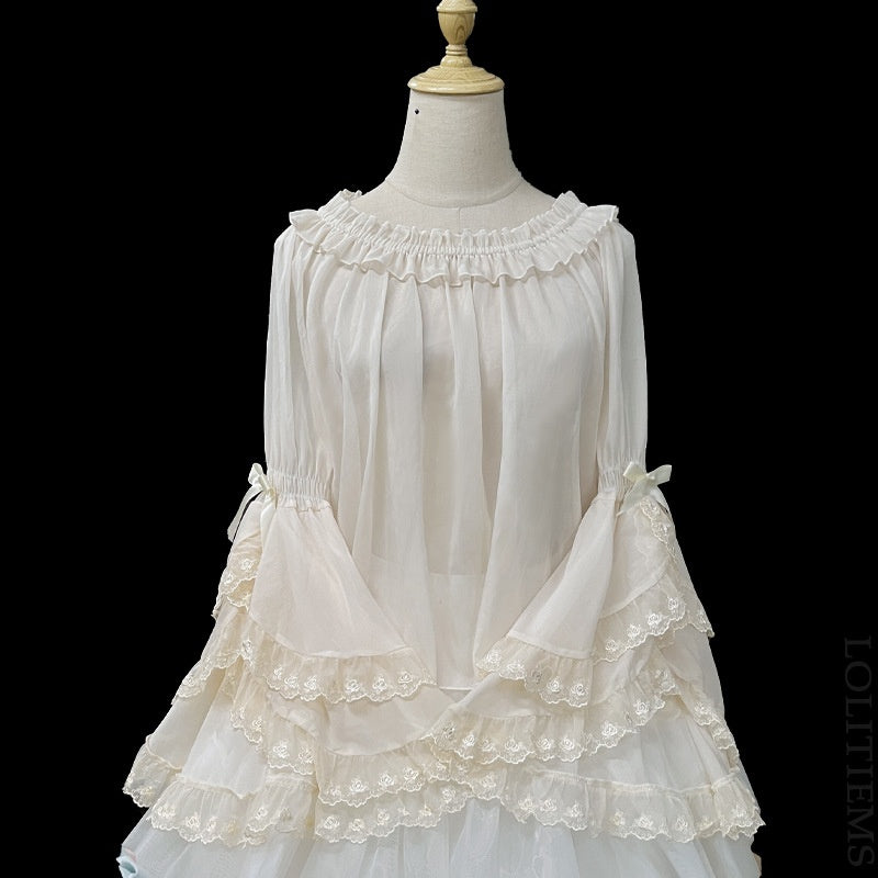 Chiffon Hime Sleeve Lolita Blouse Versatile Undershirt by0909
