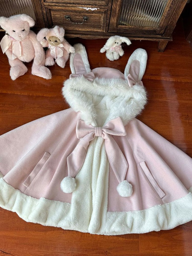 Fluffy Rabbit Cape Soft Fleece Hooded Cloak BY9281