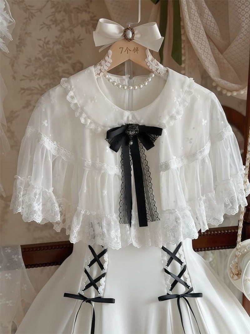 White Waist Cinched Lolita Sweet Daily Tulle Maxi Dress BY9293