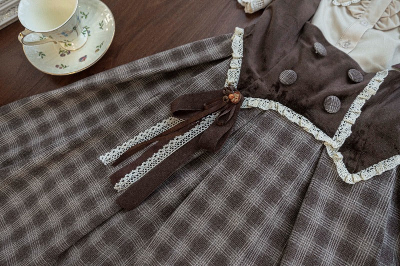 Plaid Empire Bust Wool JSK Autumn Winter Lolita Dress BY1094