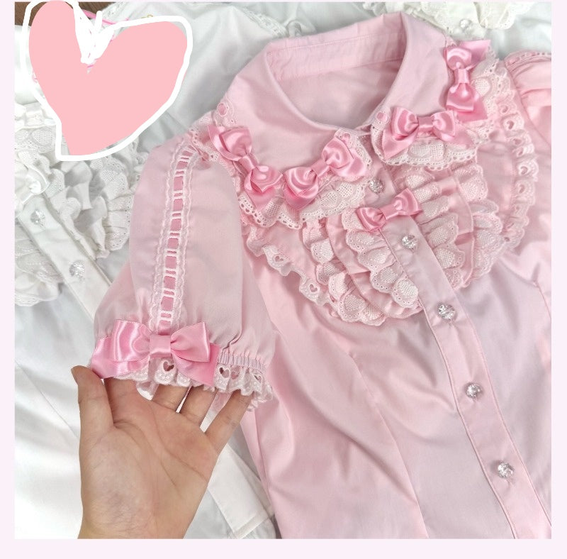 Bow Lace Peter Pan Collar Versatile  100% Cotton Blouse BY1202