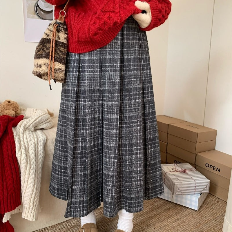 Vintage Plaid Pleated Wool-look Skirt BY1021