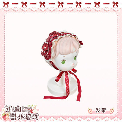 Pre-order  Cream Berry Party Strawberry Polka Dot JSK BY1029