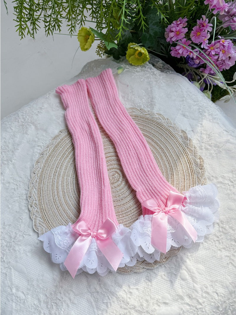 Sweet White Double Lace Mid-Calf Leg Warmers Lolita Winter Socks BY9221