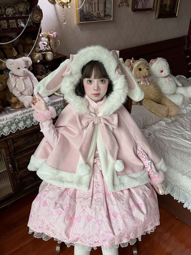 Fluffy Rabbit Cape Soft Fleece Hooded Cloak BY9281
