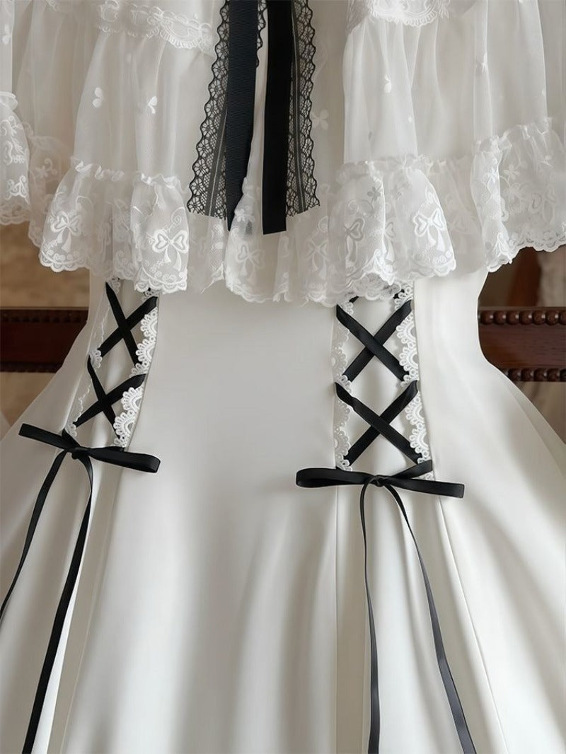 White Waist Cinched Lolita Sweet Daily Tulle Maxi Dress BY9293