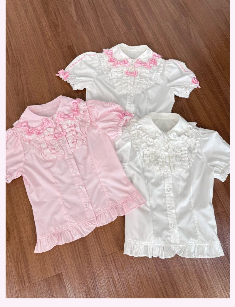 Bow Lace Peter Pan Collar Versatile  100% Cotton Blouse BY1202