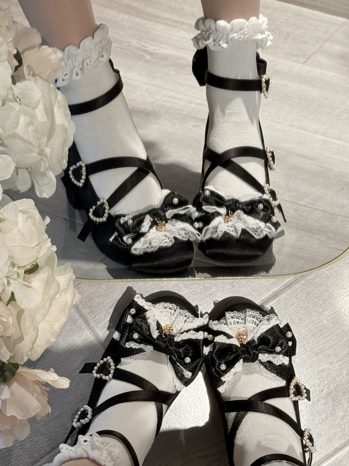 Round Toe Mid Heel Bow Women Shoes by0910