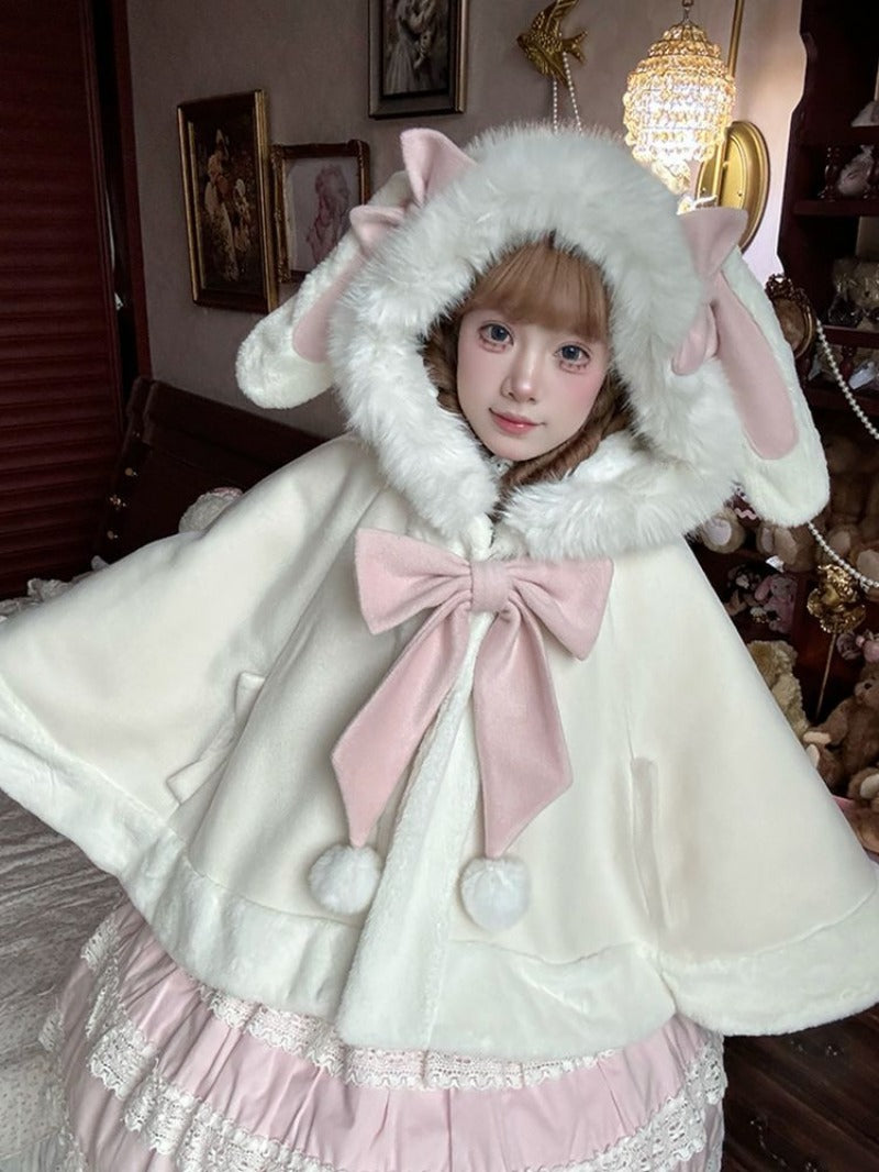 Fluffy Rabbit Cape Soft Fleece Hooded Cloak BY9281