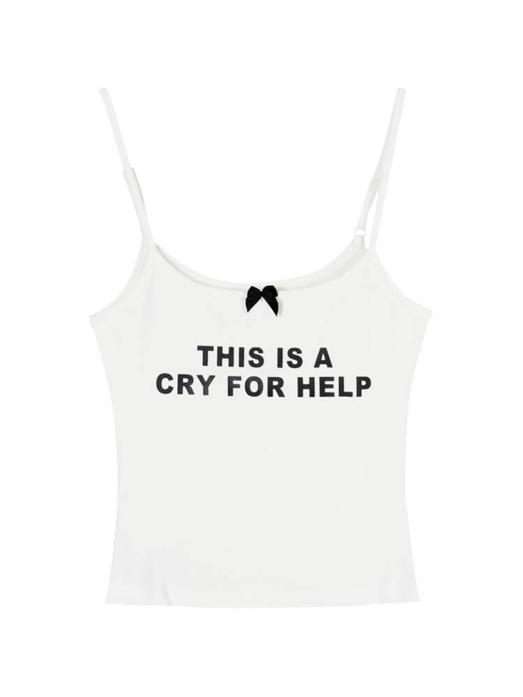 “This is a cry for help” Black Spicy Girl Bow Letter Print strap top BY9204