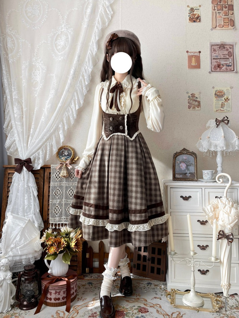 Plaid Empire Bust Wool JSK Autumn Winter Lolita Dress BY1094