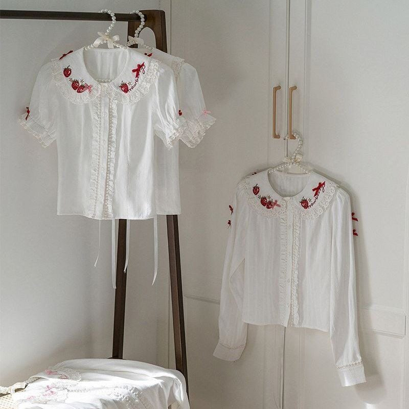 Cute Bow Strawberry Embroidery Blouse BY1131