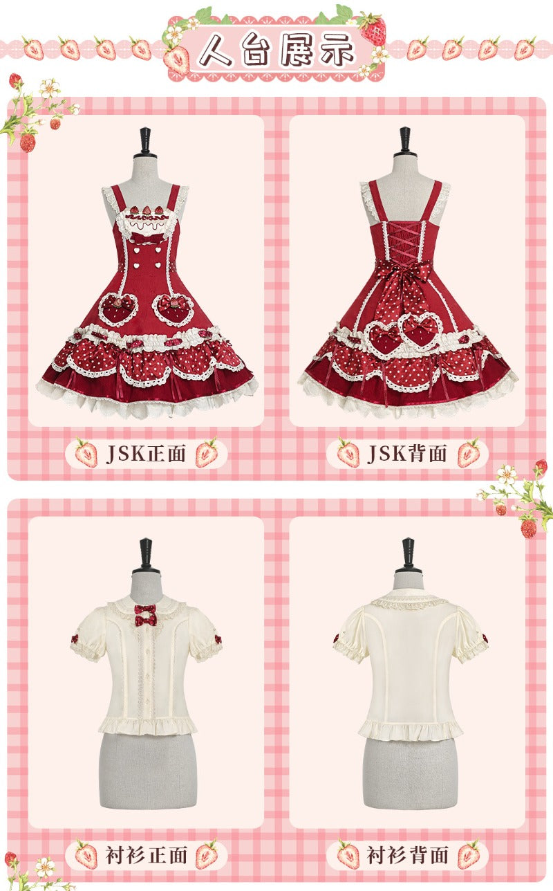 Pre-order  Cream Berry Party Strawberry Polka Dot JSK BY1029