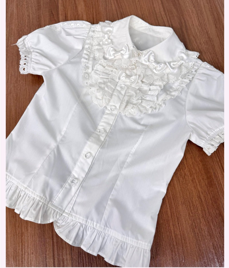 Bow Lace Peter Pan Collar Versatile  100% Cotton Blouse BY1202