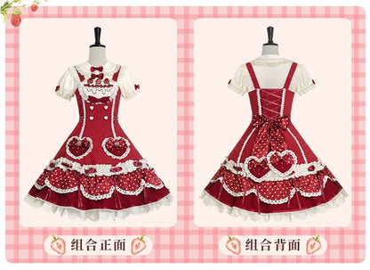 Pre-order  Cream Berry Party Strawberry Polka Dot JSK BY1029