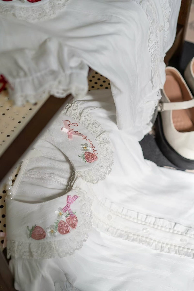 Cute Bow Strawberry Embroidery Blouse BY1131