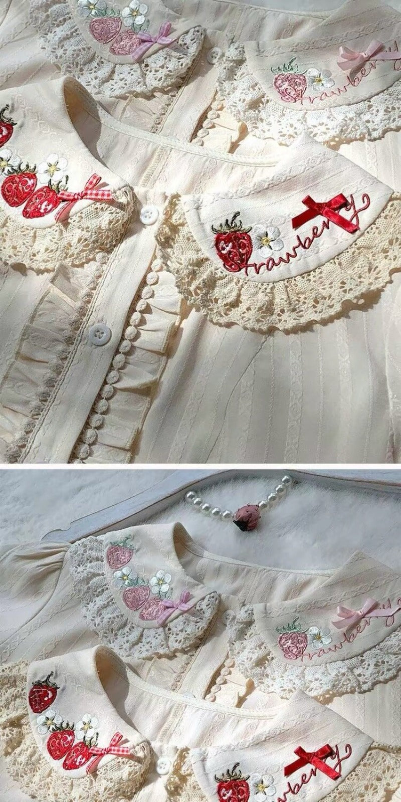 Cute Bow Strawberry Embroidery Blouse BY1131