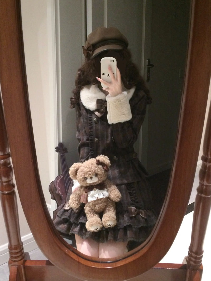 Vintage Chocolate Sweet Dream Lolita Winter  Plaid Dress Set BY1012