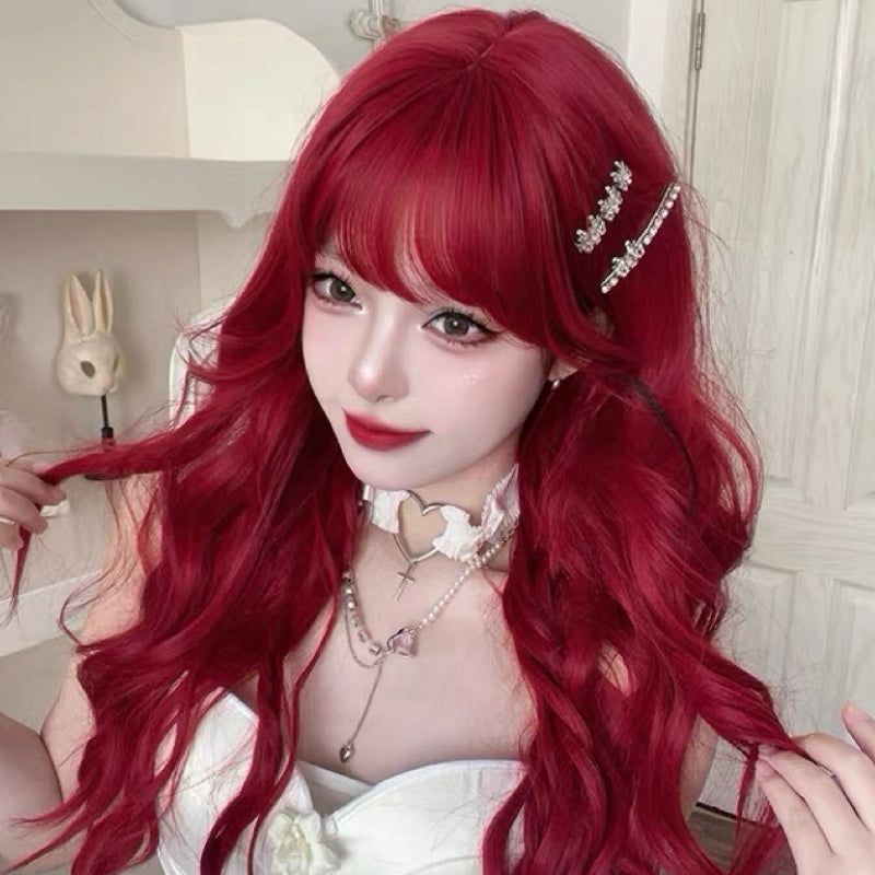 Lolita red long curly full wig BY2550