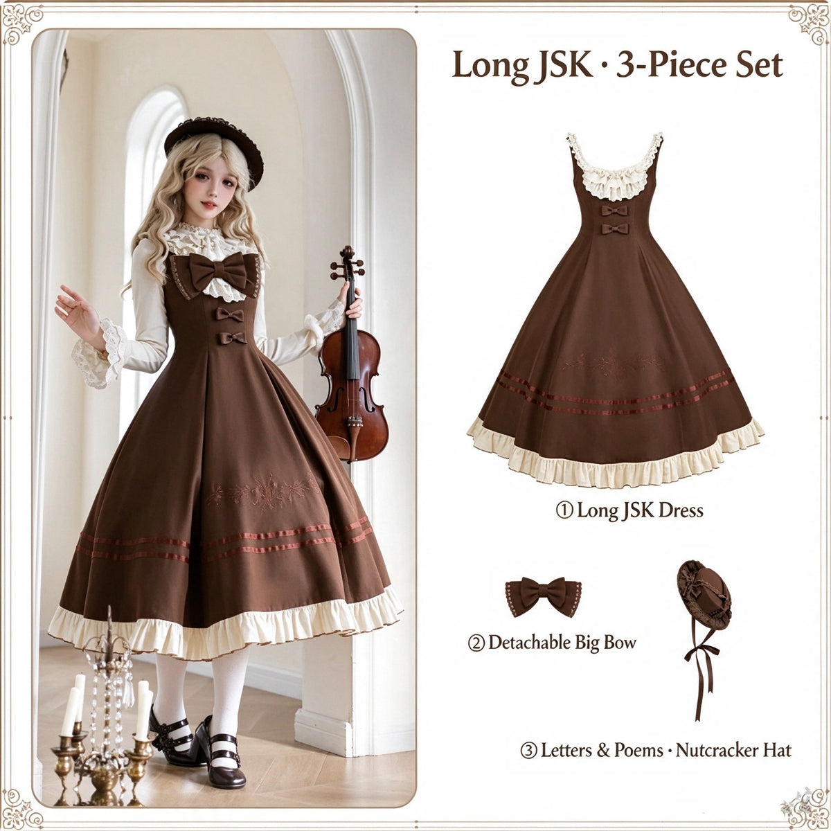 Embroidered Long JSK Twin Ruffled Bustier Lolita Dress BY1262