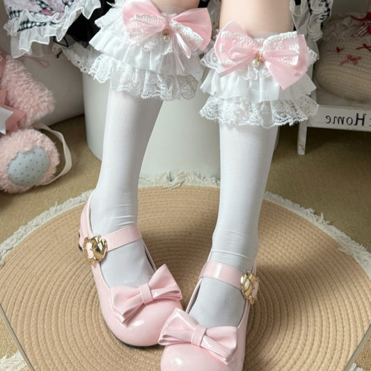 Sweet Lace Trim Bow Socks BY9224