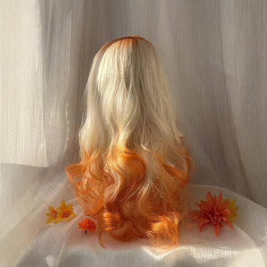 【Autumn Afterglow】White Orange Gradient Large Wavy Long  Wig BY9225