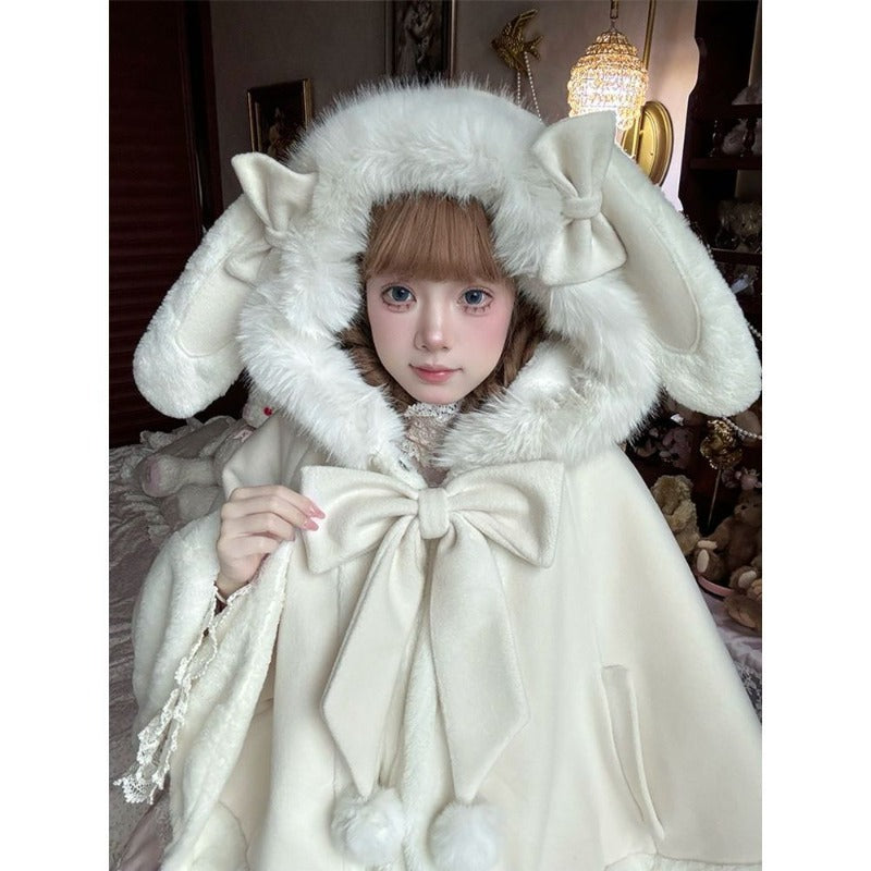 Fluffy Rabbit Cape Soft Fleece Hooded Cloak BY9281