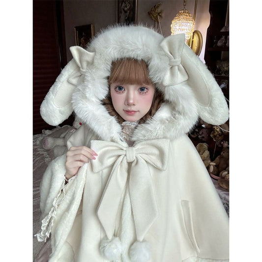 Fluffy Rabbit Cape Soft Fleece Hooded Cloak BY9281