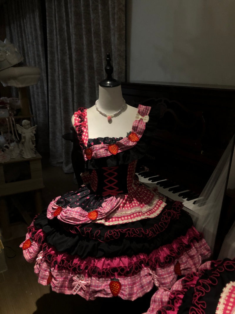 Red Strawberry Barbie Shredded Print JSK Dress BY1093