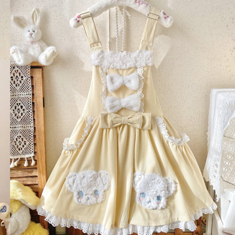 Sweet Lolita JSK | Cute Bear Applique Embroidery Dress with Plush Shoulder Straps BY1161