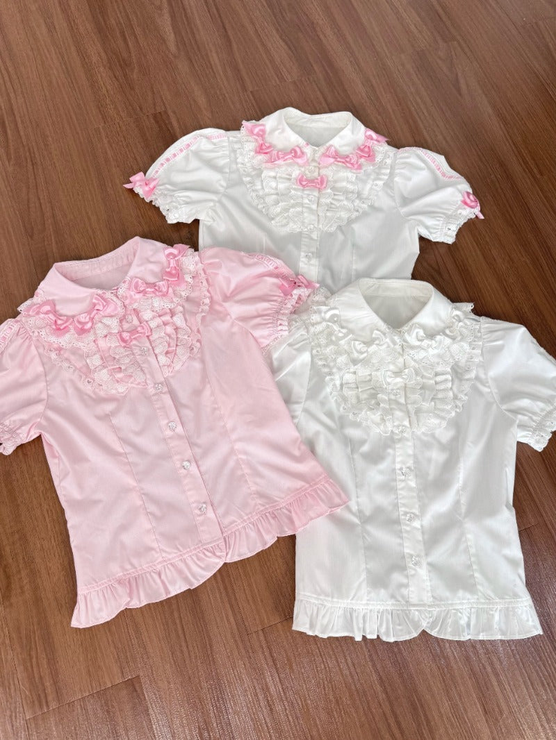 Bow Lace Peter Pan Collar Versatile  100% Cotton Blouse BY1202